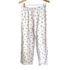 CAROLE HATCHMAN- WOMENS WHITE WITH DOGS PRINT ELASTIC WAIST PAJAMA BOTTOM MEDIUM